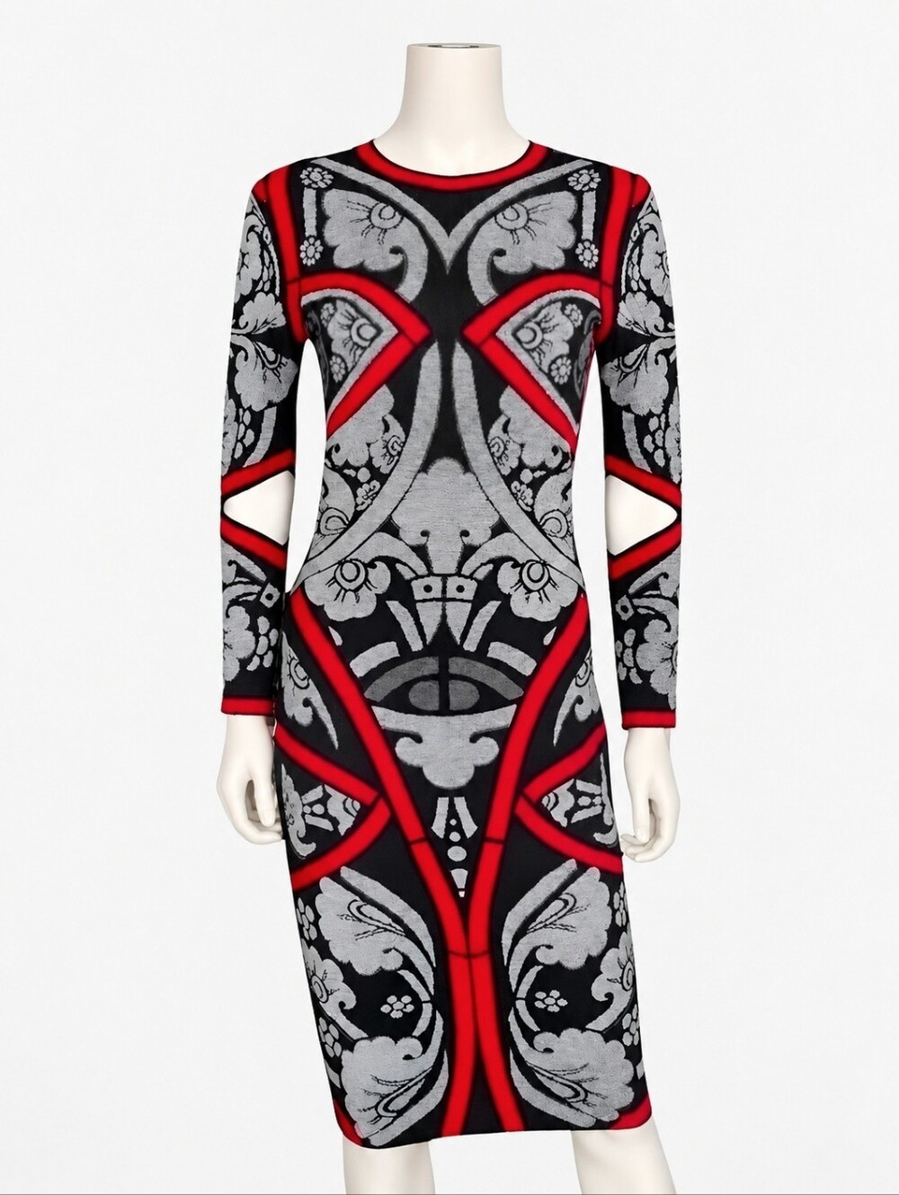 ALEXANDER MCQUEEN | Pre-Fall 2009 Wool Jacquard Cutout Midi Dress